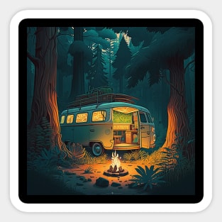 Camping Adventure in the Forest, Campire at Night Sticker